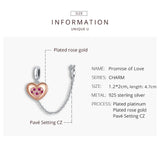 925 Sterling Silver Pink Love Heart Safety Chain CZ Charms Pendant