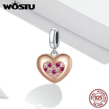 925 Sterling Silver Pink Love Heart Safety Chain CZ Charms Pendant