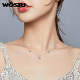 925 Silver Daisy Flower Necklace Green Zircon Long Chain Silver Necklace