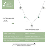 925 Silver Daisy Flower Necklace Green Zircon Long Chain Silver Necklace