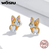 925 Silver Corgi Stud Earrings Women Party Jewelry