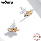 925 Silver Corgi Stud Earrings Women Party Jewelry