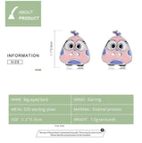 925 Silver Pink Big Eyed Bird Stud Earrings Women Party Jewelry
