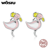 925 Sterling Silver Pink Flamingo Stud Earrings