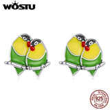 925 Silver Two Orioles Love Stud Earrings Women Party Jewelry
