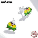 925 Silver Two Orioles Love Stud Earrings Women Party Jewelry