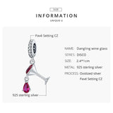 Sterling Silver Wine Glass Pendant Charm Beads for Bracelet DIY Jewelry