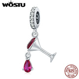 Sterling Silver Wine Glass Pendant Charm Beads for Bracelet DIY Jewelry