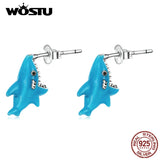 925 Silver Cute Shark Stud Earrings Jewelry Gift