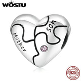 925 Silver Love Jigsaw Mother Son Pendant Charm Beads for Bracelet DIY