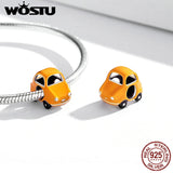 925 Silver Orange Cartoon Car Pendant Charm Beads for Bracelet DIY