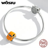 925 Silver Orange Cartoon Car Pendant Charm Beads for Bracelet DIY