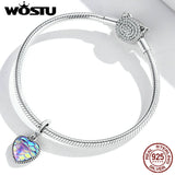 925 Silver Purple Fish Scale Heart Pendant Charm Beads for DIY Bracelet