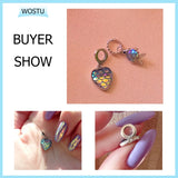 925 Silver Purple Fish Scale Heart Pendant Charm Beads for DIY Bracelet