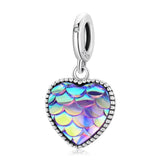 925 Silver Purple Fish Scale Heart Pendant Charm Beads for DIY Bracelet