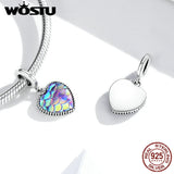 925 Silver Purple Fish Scale Heart Pendant Charm Beads for DIY Bracelet