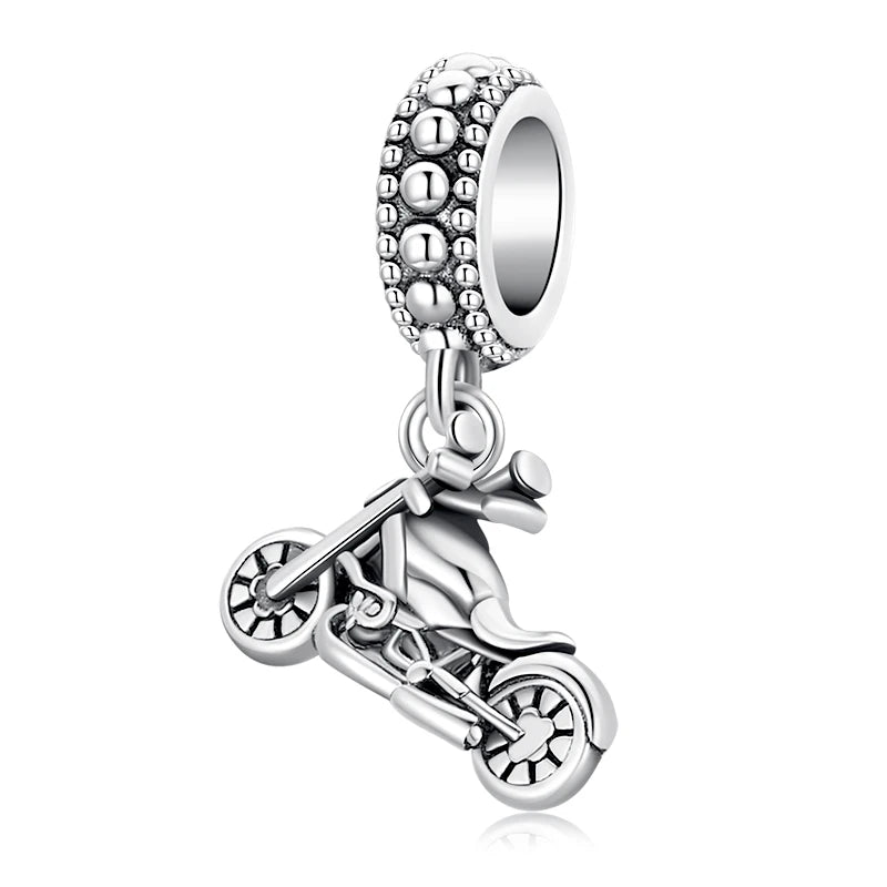 925 Sterling Silver Motorbike Car Pendant Charm Bead Bracelet DIY