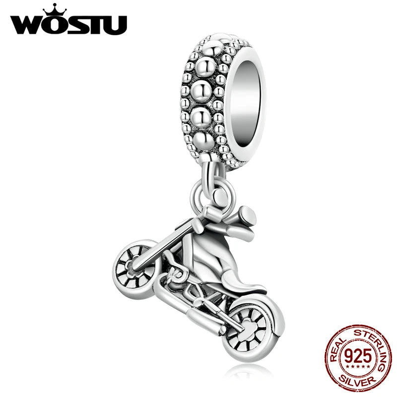 925 Sterling Silver Motorbike Car Pendant Charm Bead Bracelet DIY