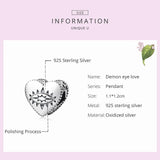 925 Silver Vintage Demon Eye Heart Pendant Bead for Bracelet DIY