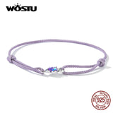 925 Silver Purple Bracelet Cute Fish Adjustable Hand Rope for Women