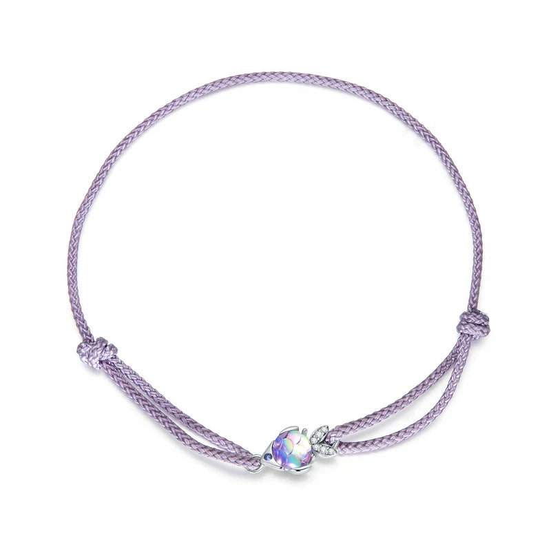 925 Silver Purple Bracelet Cute Fish Adjustable Hand Rope for Women