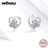 925 Sterling Silver Paw Dog Footprint & Pink Stud Earrings Wedding Jewelry
