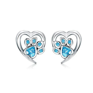 925 Sterling Silver Paw Dog Footprint & Pink Stud Earrings Wedding Jewelry