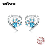 925 Sterling Silver Paw Dog Footprint & Pink Stud Earrings Wedding Jewelry
