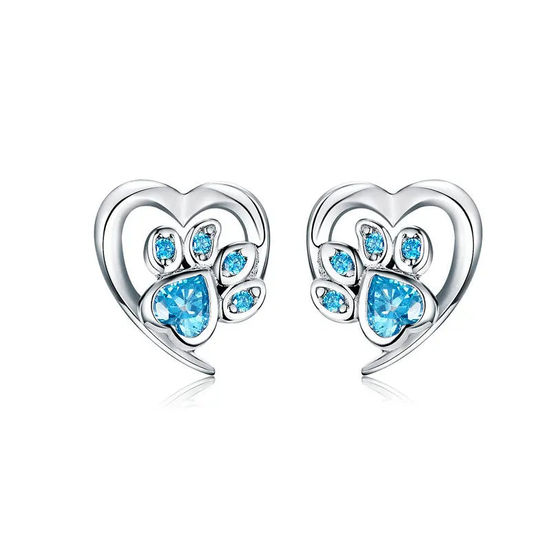 925 Sterling Silver Paw Dog Footprint & Pink Stud Earrings Wedding Jewelry