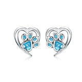 925 Sterling Silver Paw Dog Footprint & Pink Stud Earrings Wedding Jewelry