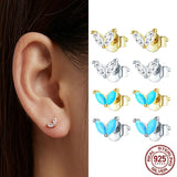 925 Silver Butterfly Stud Earrings with Zircons for Women