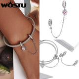 925 Silver Heart Clover Lock Key Charms Zircon Safety Chain for Women