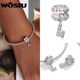 925 Silver Heart Clover Lock Key Charms Zircon Safety Chain for Women