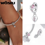 925 Silver Heart Clover Lock Key Charms Zircon Safety Chain for Women