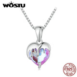 925 Silver Punk Heart Pendant Necklace Rainbow Crystal Heart Chain