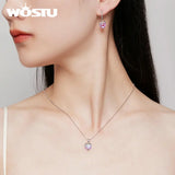 925 Silver Punk Heart Pendant Necklace Rainbow Crystal Heart Chain