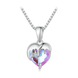 925 Silver Punk Heart Pendant Necklace Rainbow Crystal Heart Chain
