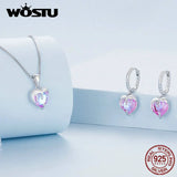 925 Silver Punk Heart Pendant Necklace Rainbow Crystal Heart Chain