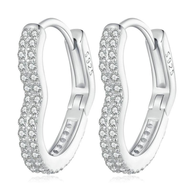 925 Sterling Heart Hoop Earrings Zircon Dangle Drop Wedding Jewelry
