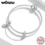 925 Sterling Heart Silver Silicone Safety Chain Charm Bead for Pendant DIY