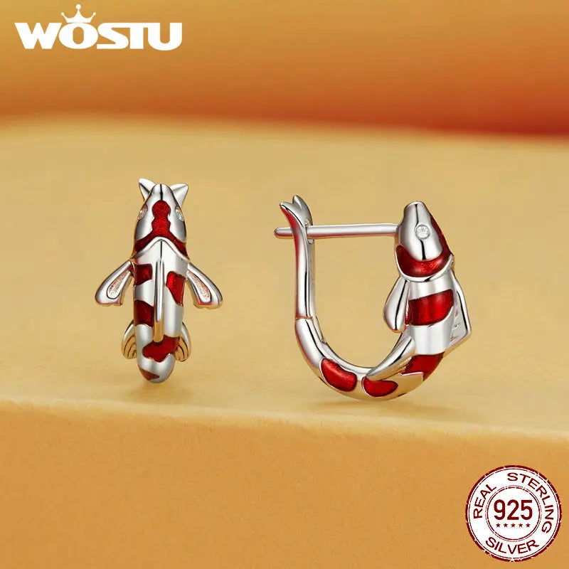 925 Silver Enamel Lucky Carp Ear Clips Ear Hoops for Women