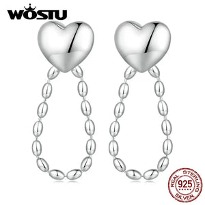 925 Silver Heart Tassel Earrings Chain Ear Hoop for Women Kids