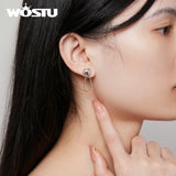 925 Silver Heart Tassel Earrings Chain Ear Hoop for Women Kids
