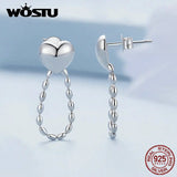 925 Silver Heart Tassel Earrings Chain Ear Hoop for Women Kids