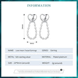 925 Silver Heart Tassel Earrings Chain Ear Hoop for Women Kids