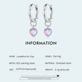 925 Silver Love&Rice Ear Clips Pink-purple Glass Pendant Hoop Women