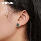 925 Sterling Silver Square Green Zircon Ear Studs for Women