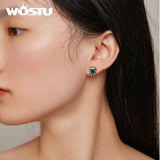 925 Sterling Silver Square Green Zircon Ear Studs for Women