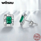 925 Sterling Silver Square Green Zircon Ear Studs for Women
