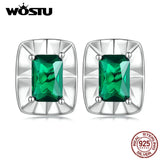 925 Sterling Silver Square Green Zircon Ear Studs for Women